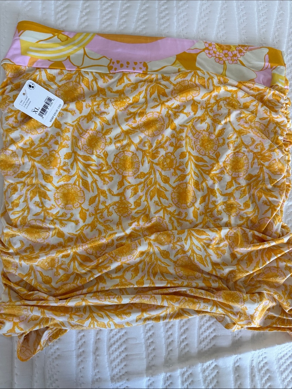 Free People Yellow Floral Mini Skirt with Pink Waistband